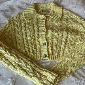 Zara Yellow Cable Knit Sweater